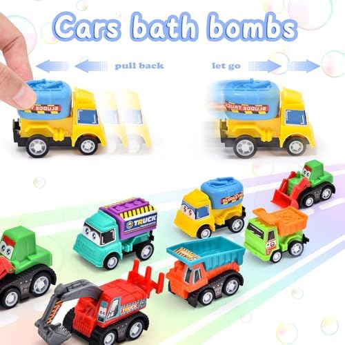 Bath Bombs for Kids with Surprise Car Toys, 6 Pack Kids Bath Bombs for Boys Pull-Back Cars Natural Rich Foam Color Bubble Set Birthday Christmas Gift for Toddlers