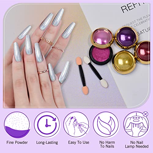SAVILAND Chrome Nail Powder Set: 24 Colors Metallic Mirror Effect Iridescent Chrome Nail Powder for Gel Polish Holographic Chameleon Pigment Nail Art Decoration Glitter Dust Home Salon Manicure DIY