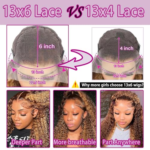 13x6 Highlight Deep Wave Lace Front Wigs Human Hair 210% Density Deep Curly Human Hair Wig Pre Plucked 28inch P4/27 Ombre HD Lace Frontal Wigs for Women