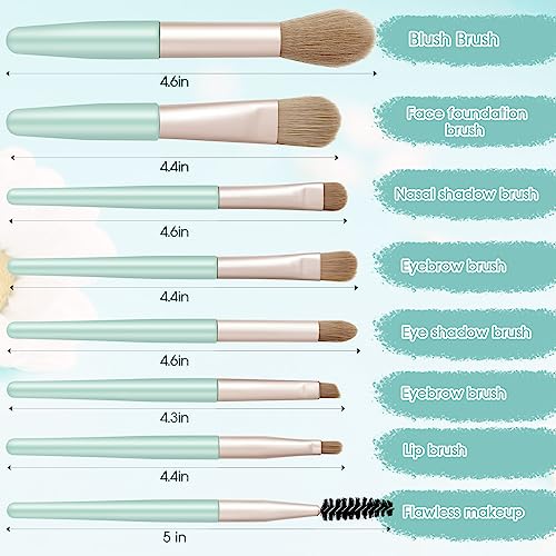 Gerrii 6 Sets Travel Makeup Brush Set Brushes Bag Bridesmaid Gift Synthetic Fiber Face Make up Brushes Angled Blush Brush for Wedding Bridal Shower Favors Bachelorette Party Gift (Light Blue)