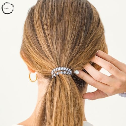 TELETIES - Small Spiral Hair Coils - Spring Collection - Ponytail Holder Hair Ties for Women - Phone Cord Hair Ties - Strong Grip, No Rip, Water Resistant, No Crease - 3 pack - Totally Turquoise