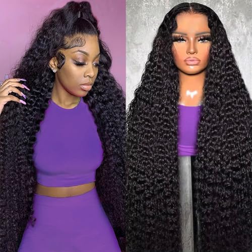 30 Inch 13X4 HD Lace Front Wigs Human Hair Deep Wave Wig for Women 200 Density Transparent Deep Wave Lace Front Wigs Glueless Curly Wigs Pre Plucked Full Lace Frontal Wigs With Baby Hair