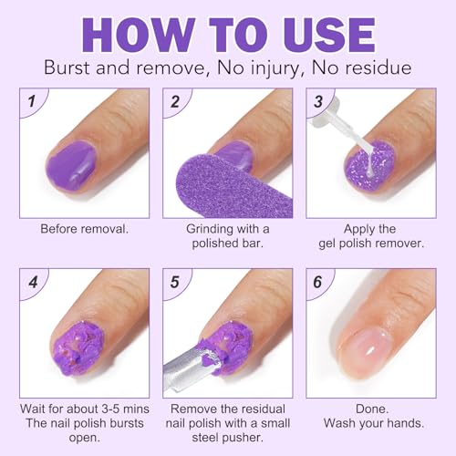 2 Pack Gel Nail Polish Remover Kit, Gel Polish Remover for Nails - Quickily and Easily Removes Gel Nail Polish at Home in 2-5 Mins - No Need for Foil, Soaking or Wrapping,15ml