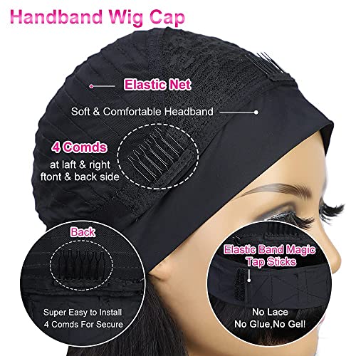 AISI Headband Wigs Human Hair Bob Headband Wigs for Black Women Easy Put On and Go Glueless Wig Short Straight Wigs Machine Made 150% Density No Lace Wig Natural Color(10 Inch)