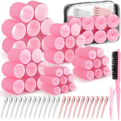 65 PCS Hair Curler Rollers with 5 Sizes Self Grip Roller for Women Roller for Long Medium Short Thick Fine Thin Hair Bangs Volume, Jumbo Curlers Rollers with Storage Bag Teasing Brush