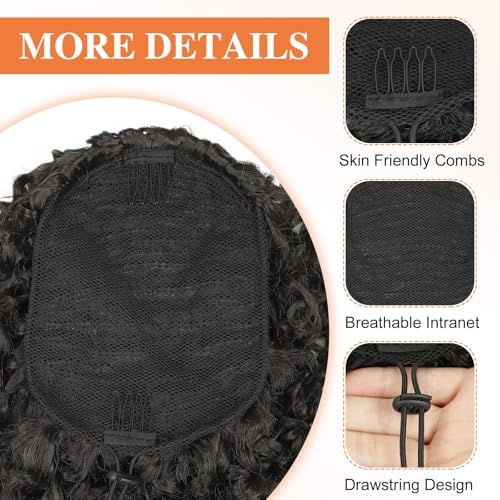 Lommel Ponytail Extension for Black Women,10 Inch Drawstring Ponytail for Black Women Curly Pony Tails Hair Extensions for Womens Afro Kinky Curly Hair Pieces for Daily Use(Brown Black)