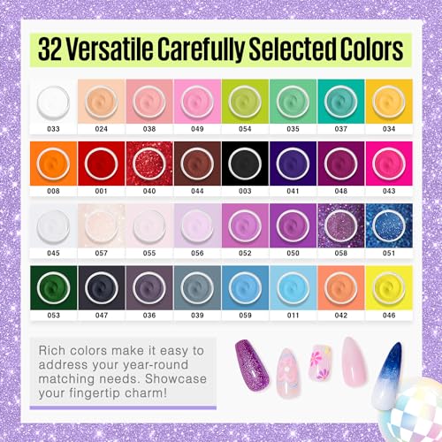 MEFA Dip Powder Nail Kit with Portable Electric Nail Drill, Summer Glitter Shimmery Hot Pink Pastel Violet Neon Orange 32 Colors Dipping Powder Liquid Set Bright Shades French Nail Art Manicure Salon