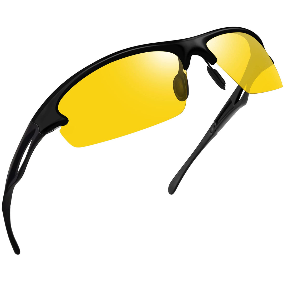 Joopin Half Frame Sports Night Driving Glasses Semi Rimless Wrap Around Night Vision Glasses UV400 Rectangular Shades for Men Women