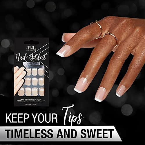 Ardell Nail Addict Press On Nails Artificial Nail Kit - Classic French Tips, Reusable Acrylic Fake Nails, 24 Nails