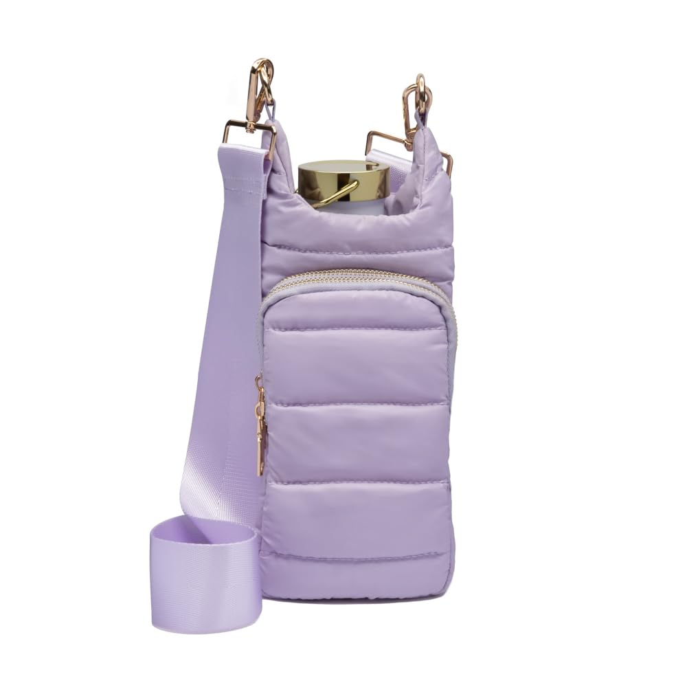 WanderFull Original Crossbody HydroBag | Quilted Water Bottle Carrier & Adjustable Strap | Puffer Tote with Two Pockets for Phone & Accessories | Carry Travel Essentials (Lavender)