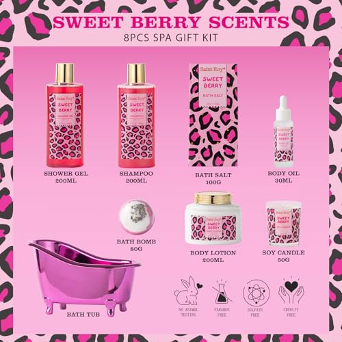 bath body Gifts for Her Home Bath Spa Gift Basket for Women Sweet Berry Bath Sets for Teens Gift Aromatherapy Home Spa Kit with Body Oil & More women's spa gift sets Best Gifts Mothers day