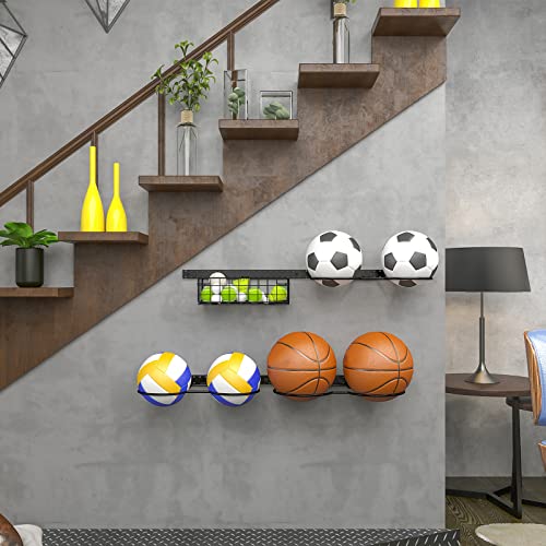 8 Tier Detachable Wall Mounted Basketball Rack, Vertical/Horizontal Football Holder, DIY1/2/3/4 Soccer Stand, Height-Adjustable Multifunctional Ball Rack With Basket For Garage, Tool Room,Bedroom