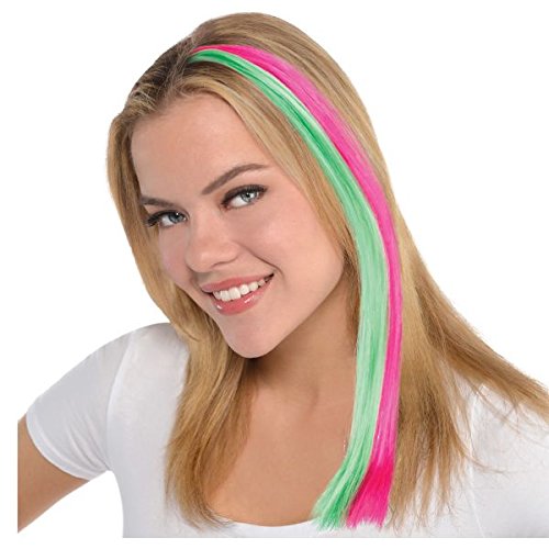 Neon Two-Tone Green & Pink Synthetic Hair Extension -15" (Pack Of 1) - Fun & Fashionable Hairstyle Accessory