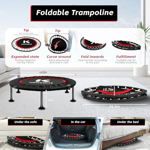 KENSONE 40" Mini Trampoline Rebounder Trampoline for Adults Small Fitness Trampoline for Kids Bounce Exercise, 1 Extra Black Cotton Safety Pad Included, Max Load 330 LBS