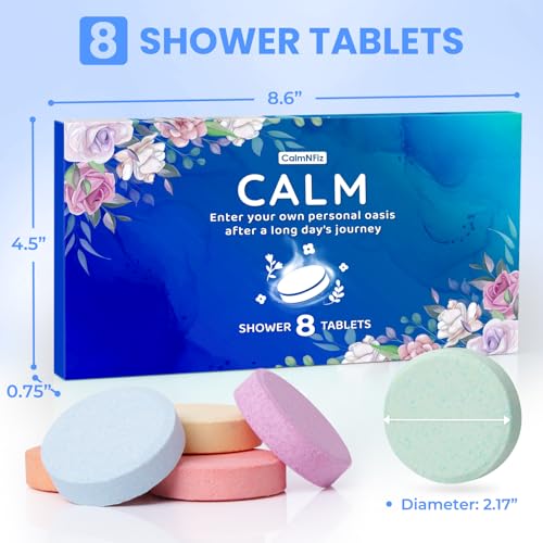 Shower Steamers 8 Pack Set Shower Bombs Tablets in Blue Box with 8 Fragrances with Shea Butter for Self-Care & Relaxation, Idea for Women and Men