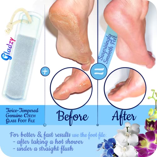 Genuine Czech Glass Foot File - Two-Sided Different Grit Surface, Gentle Callus Remover, Pedicure & Spa Rough Skin Scrubber, Professional Toenail and Heels Care, EU Quality, Large Size