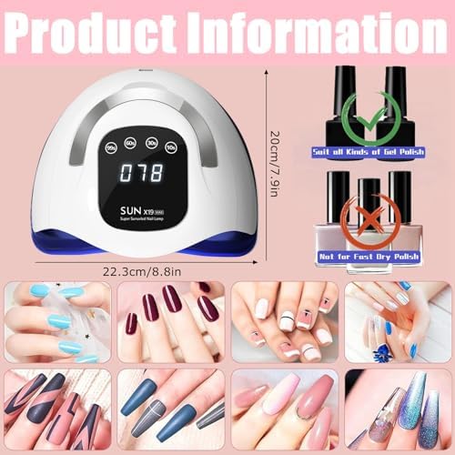 320W UV LED Nail Lamp, Professional UV Nail Dryer Light for Gel Nails with 72 Beads, Fast Curing Gel Polish Lamp Auto Sensor 4 Timer Setting Portable Nail Art Drying Tools for Fingernail/Toenail