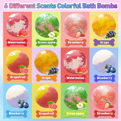 Bath Bombs for Kids with Surprise Inside, 12pcs Kids Bath Bombs with Mermaid Toys Gift Set for Girls, Shea & Coco Butter Dry Skin Moisturize, Handmade Fizzies Bubble Spa Bath Ball for Birthday Easter