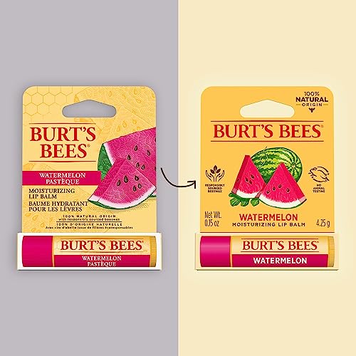 Burt's Bees Watermelon Lip Balm, Lip Moisturizer With Responsibly Sourced Beeswax, Tint-Free, Natural Conditioning Lip Treatment, 1 Tube, 0.15 oz.
