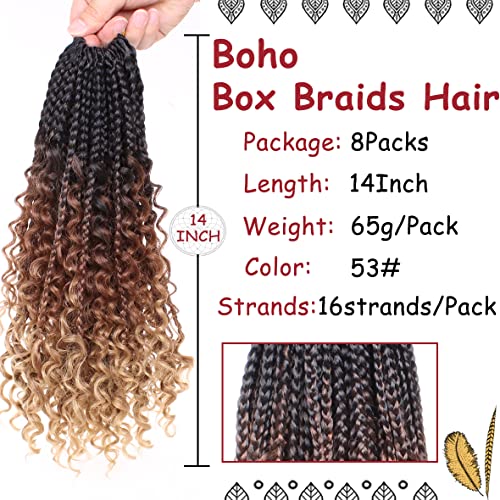 Beverlee 14 Inch Boho Braids - 128 Strands Pre-Looped Synthetic Crochet Hair for Black Women - Bohemian Messy Box Braids with Curly Ends