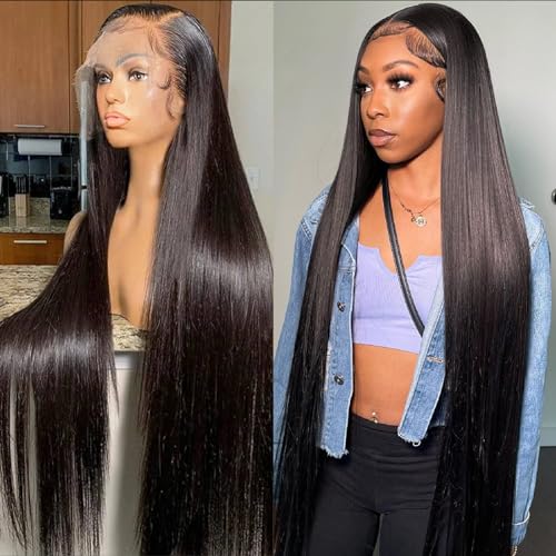 13x6 Lace Front Wigs Human Hair 28 Inch Straight HD Transparent Lace Front Wigs Human Hair Pre Plucked Natural Color 180 Density With Baby Hair for Women
