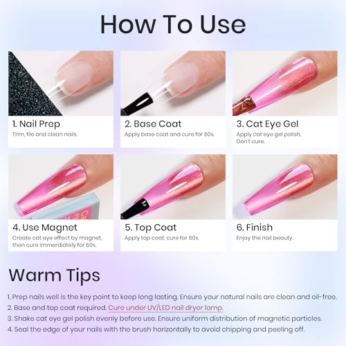 MIZHSE Cat Eye Gel Nail Polish, Dawn Cat Eye Effect Magnetic Gel Polish Set, 8 Colors Crystal Jelly Pink Red Green Purple Nail Gel with Magnet Stick Soak Off Nail Art Gift for Women