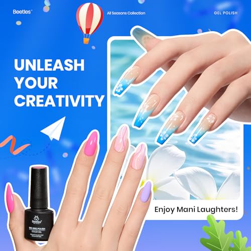 Beetles Gel Nail Polish Set - 63 PCS 55 Colors Summer Gel Polish Kit with 5 Bottles of Base and Glossy Matte Top Coat Soak off Nail Polish Set Pink Green Blue Red Collection Gifts for Women&Girls