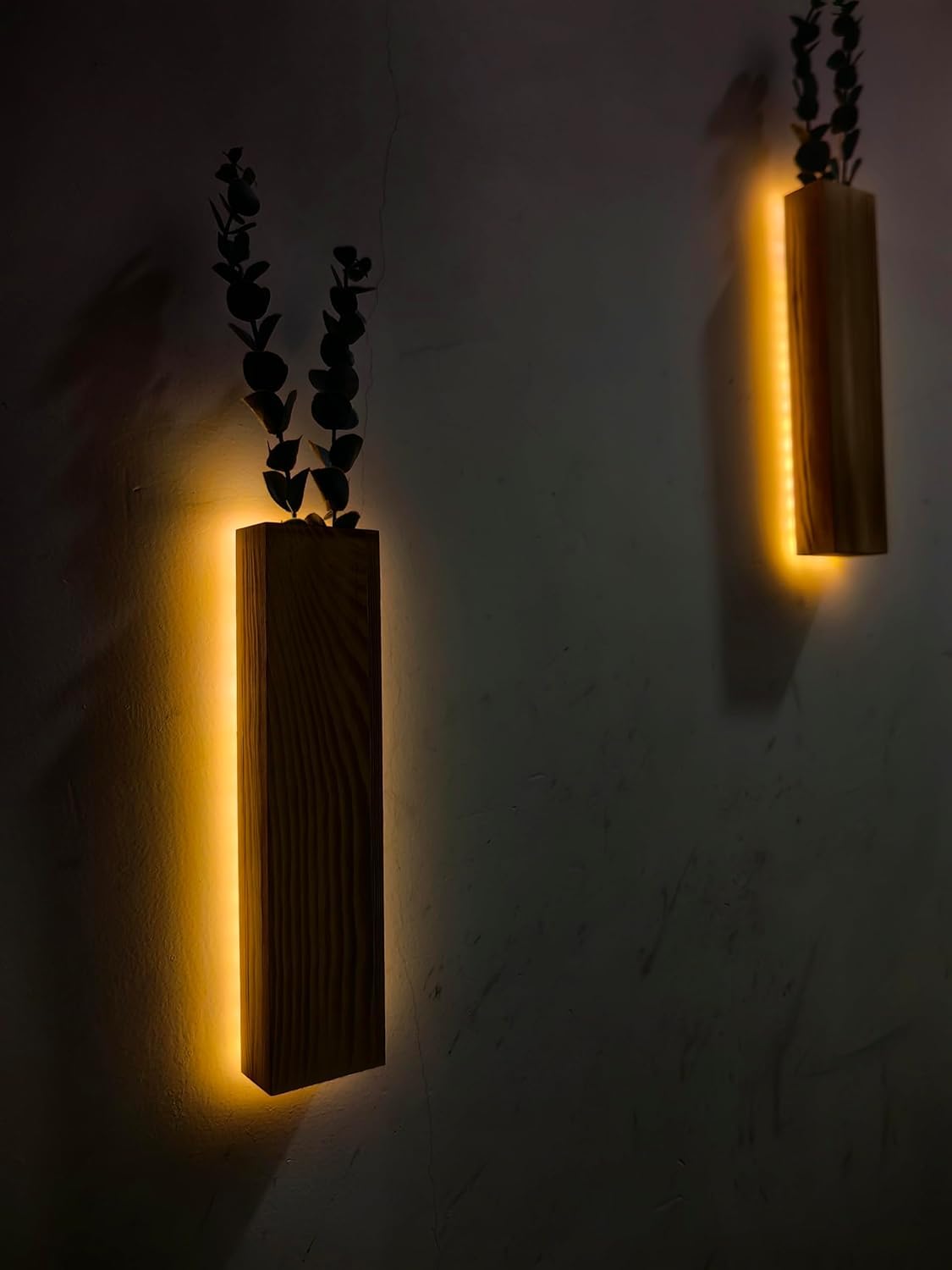 Artificial Eucalyptus with LED Lights Wall Planters Rustic Wall Decor with Lights Wall Sconces Fake Vines for Room Decor Home Bedroom Living Room Bathroom Hanging Vase for Dried Flowers Faux Plants