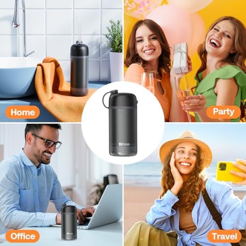 Bitvae P1 Water Dental Flosser, Travel Water Teeth Picks, Cordless Mini Water Cleaner Picks with Telescopic Water Tank, IPX7 Waterproof Flossing Cleaning Picks, Brace & Sensitive Teeth Care, Black