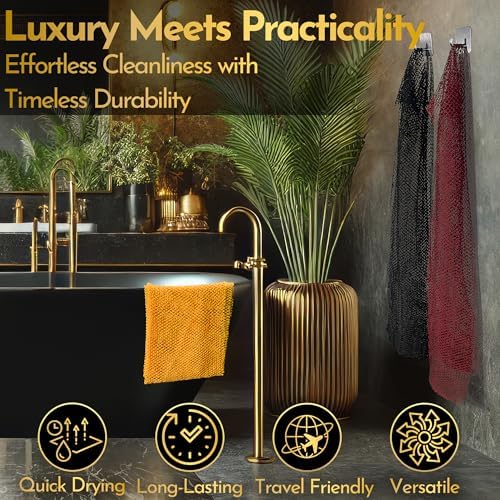 Authentic African Net Sponge – 3-Pack Exfoliating Mesh for Face & Body, Deep Clean, Quick Dry, Long-Lasting Bath Scrubber for All Skin Types, Travel-Friendly & Durable (Black, Yellow, Red)