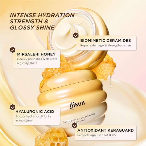 Gisou Honey Gloss Ceramide Therapy Hair Mask, Deep Hydration & Repair, Mirsalehi Honey, Ceramides & Hyaluronic Acid, 4x Stronger Hair & +85% Shine, Suitable for All Hair Types