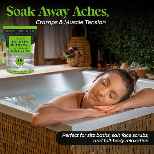 Aromasong Dead Sea Salt with Organic Aloe Vera, Spa Bath Salts, 19 Lbs Fine Bulk resealable Pack, 100% Pure & Natural, Soak for Women & Men for Tired Muscles & Skin Issues (Packaging May Vary)