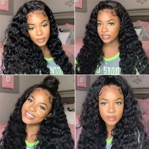20Inch 13x4 Deep Wave Wet and Wavy Lace Front Wigs Human Hair for Black Women Glueless Brazilian Virgin Wear and Go HD Curly Lace Frontal Wig Pre Plucked with Baby Hair