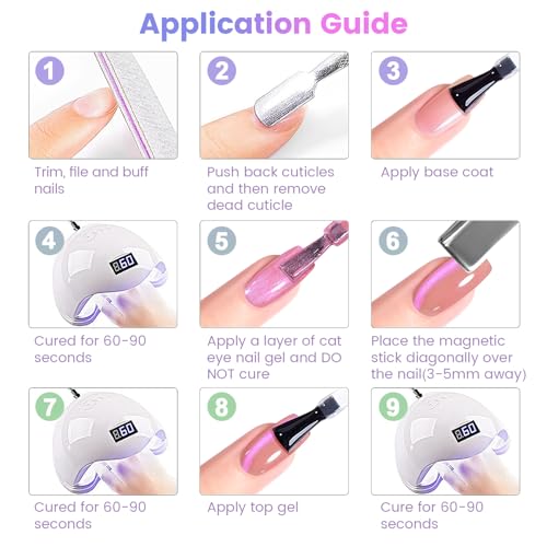 RARJSM Aurora Glitter Cat Eye Gel Nail Polish Set 6Pcs Nude Pink Light Purple Gold Brown Green Blue Galaxy Mermaid Glitter Cateye Gel Polish with Magnetic Stick UV LED Curing Require Home Salon