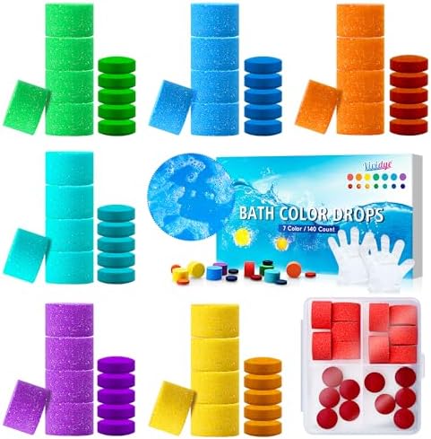 Bath Color Tablets for Kids, 140 Count Nontoxic & Fragrance-Free Vibrant Bath Color Drops Create Fun Bath Colors, Water Color Tablets in 7 Colors for Kids Bath, Make Fun Educational Bathtime