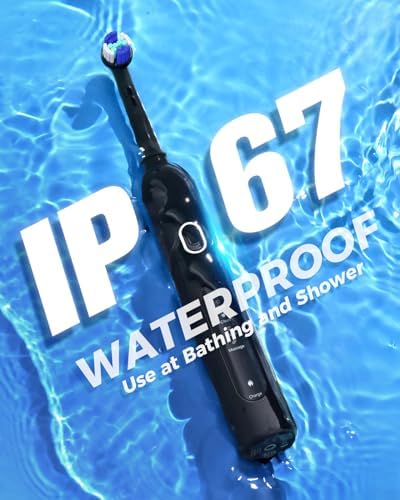 Rotating Electric Toothbrush for Adults with 8 Brush Heads (2 Types), 4 Modes Deep Clean Electric Toothbrush with Rechargeable Power and 2 Min Smart Timer (1- Black, p1)