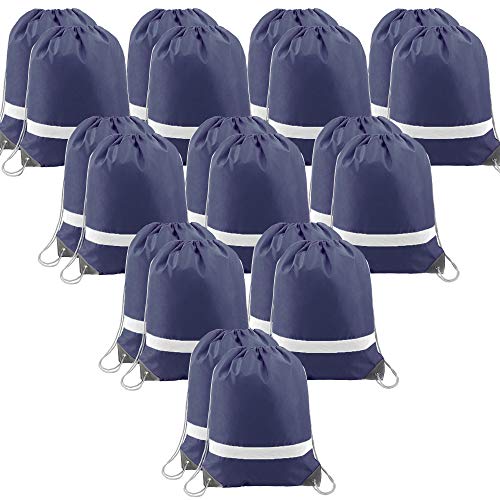 BeeGreen 20 Pieces Navy Blue Drawstring Backpack Bags Wholesale, Reflective String Bag DIY for Women and Men