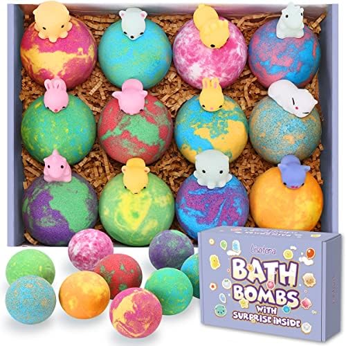 Bath Bombs for Kids with Toys Inside for Girls Boys - Lisotera 12Pcs Bulk Large Size Gift Set for Women Kids Safe Bubble Bath Fizzies Spa Fizz Balls Kit (Package May Vary)