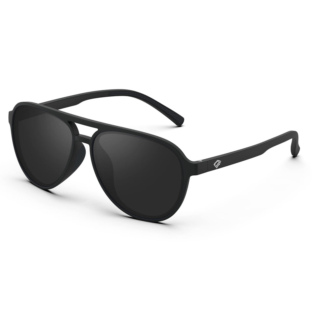 TOREGE Aviator Sunglasses For Men Women Polarized Sunglasses, Black Lightweight Sports Sun Glasses UV400 Protection For Cycling Running Fishing Boating Golf Driving TR75 (Matte Black&Gray Lens C1)