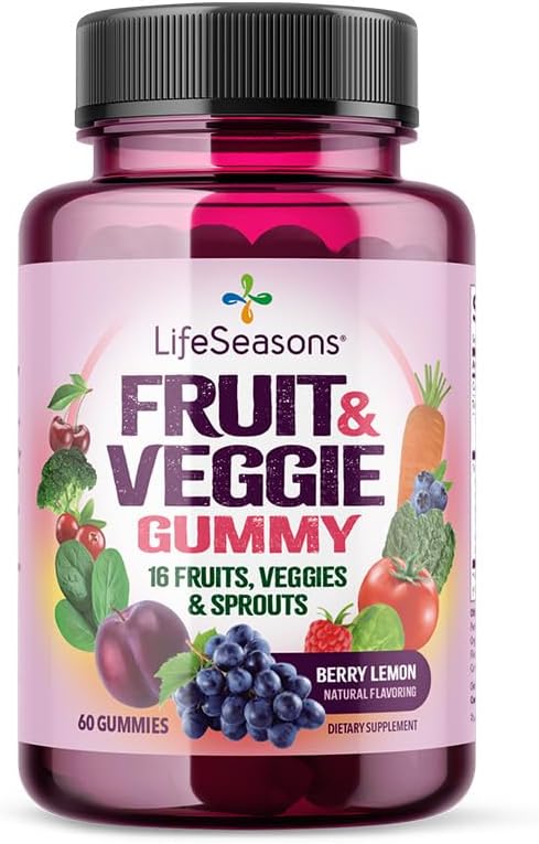 LifeSeasons Fruit & Veggie Gummy Supplement - 16 Fruits Vegetables & Sprouts - Vitamins Minerals & Antioxidants - Nutritional Support for Immunity & Wellness - 3X More Potent - 60 Gummies