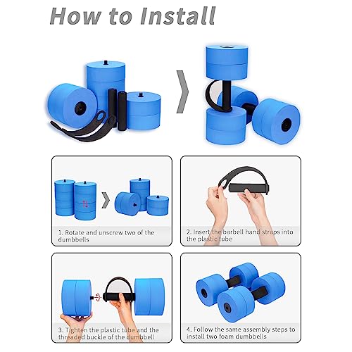 Hikeen Aquatic Exercise Dumbbells Water Dumbbell Pool Resistance Aquatic Fitness Barbells High-Density EVA Foam Pool Weights Dumbbells, for Water Aerobics Weight Loss (1 Blue Long barbell)