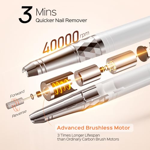 Professional Cordless Nail Drill 40000RPM Brushless - 7800mAh Rechargeable Electric Nail File for Acrylic Gel Nails, Fast Removal, Auto Start-Stop, Salon Use - BOLASEN HaloDrill 10