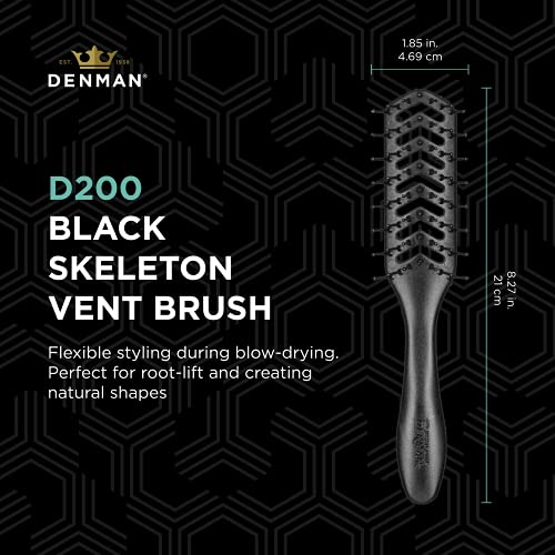 Jack Dean by Denman D200 Flexible Vent Brush for Blow Drying - Styling Hair Brush for Wet Dry Curly Thick Straight Hair - For Women and Men (Black)
