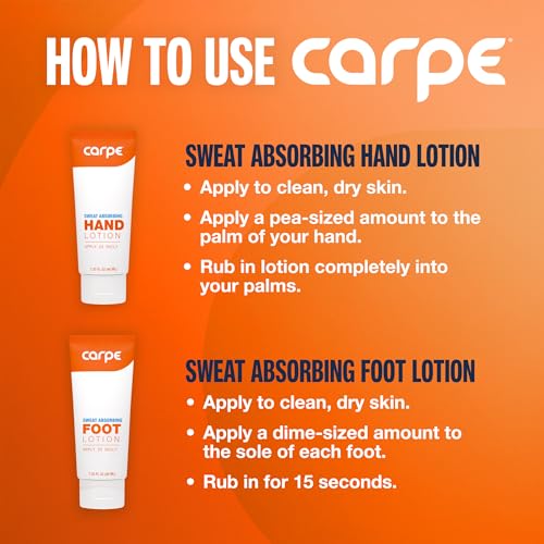 Carpe Sweat Absorbing Hand & Foot Lotion Bundle, Stop Sweaty Hands and Sweaty,Smelly Feet, Dermatologist Recommended