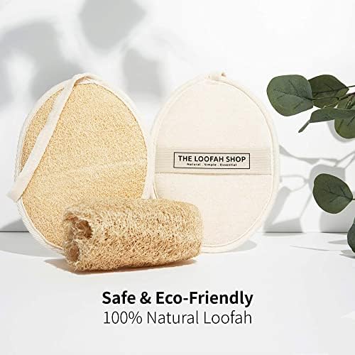Bath Loofah Sponge, Exfoliating Body Scrubber, Shower Luffa for Men, Women and Kids Made of Eco-Friendly Natural Egyptian Loofah with Cotton Travel Pouch, 7" x 5.25" (1pack 2pcs)
