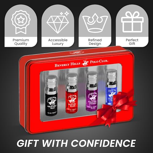 Beverly Hills Polo Club Men's Collection 4-Cologne Gift Set with Deluxe Tin Gift Box (Colognes may vary)