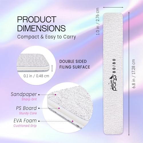 PANA Jumbo Double-Sided Emery Nail File for Manicure, Pedicure, Natural, and Acrylic Nails - Zebra (Grit 80/80) - 50 Piece Pack