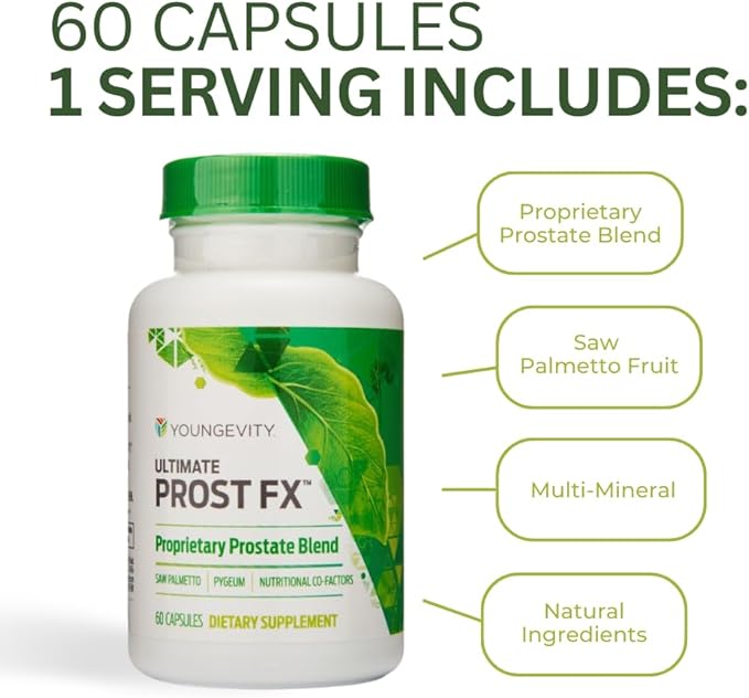 Youngevity Ultimate Prost Fx™ - Saw Palmetto + 9 Herb Blend for Men's Prostate Health - DHT Support - Urinary and Prostate Supplement - 60 Capsules (Pack of 1)