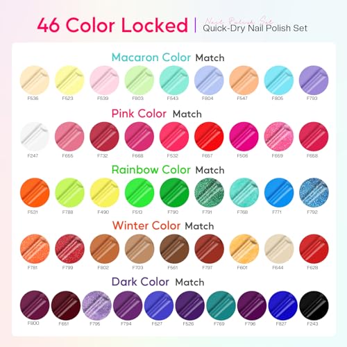 Morovan Nail Polish Set Fingernail: 48PC Air Quick Dry Nail Polish Kit with 2PC Base Top Coat Regular Nail Polish Pack Finger Nail Polish Bulk Gift for Women Girls