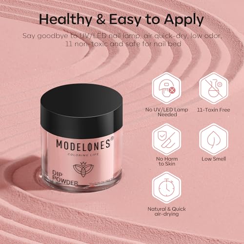 Modelones Dip Powder Nail Kit, 4 Colors Nude Pink Glitter Dipping Starter Set with Liquid and Complete Accessories for French Nails Art Salon DIY at Home Manicure